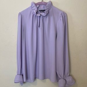 J Crew Ruffleneck Crepe Blouse In Lilac Sz L